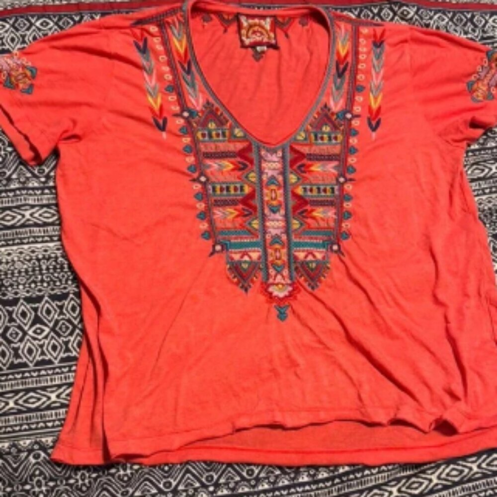 Johnny Was J15720-2 Red Graphic Short Sleeve Tee
